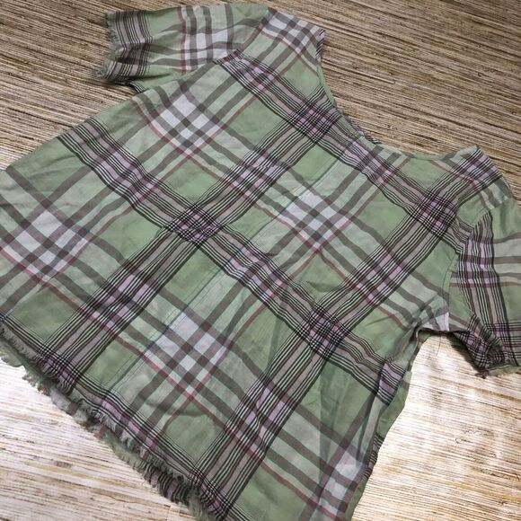 A-448 Susina woven frayed edge square neck top GREEN PLAID Size S nwot - Picture 1 of 1